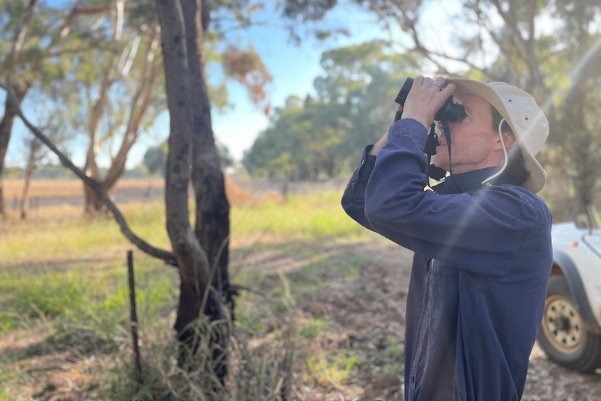 A man using binoculars.