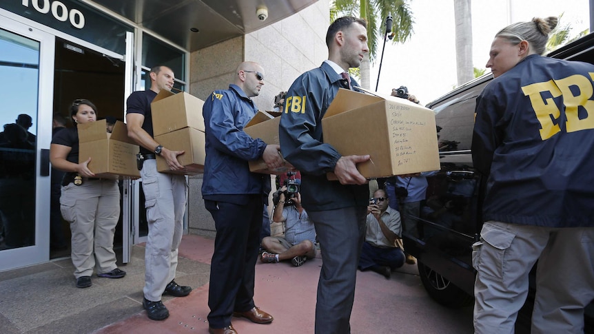 FBI agents at a raid on CONCACAF offices in Florida