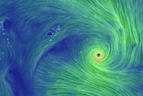 A map shows wind formations of a cyclone.