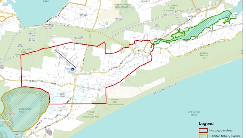 Map of the contamination zone around the Williamtown RAAF base