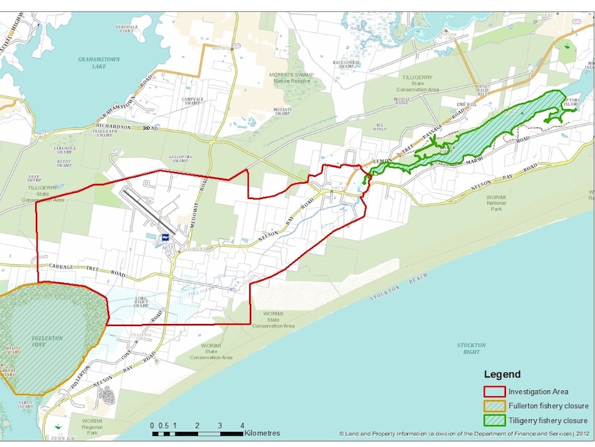 Map of the contamination zone around the Williamtown RAAF base