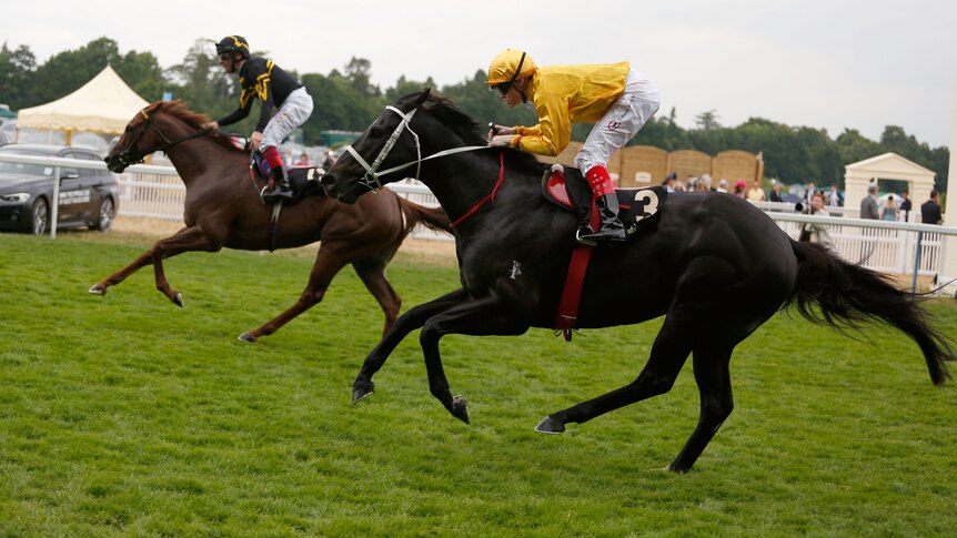 Undrafted (L) beats Brazen Beau to win Diamond Jubilee Stakes at Royal Ascot on June 20, 2015.
