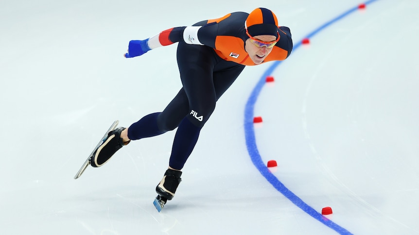 A Dutch female speed skater competing at the Beijing Winter Olympics.