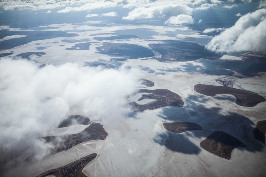 Aerial view of salt lakes in remote WA.