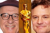 LtoR composite of Geoffrey Rush, an Oscars statuette and Colin Firth