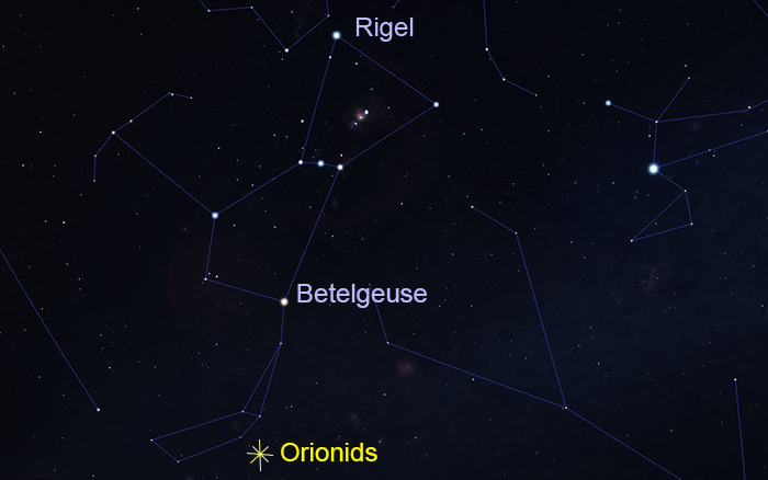 Map showing Orion and Orioniids meteor shower