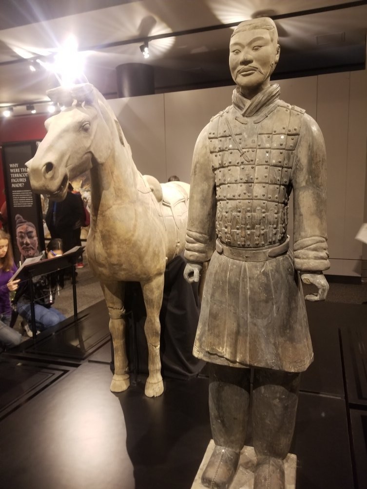 Image of damaged terracotta warrior statue. Its left thumb was snapped off and stolen at a Philadelphia museum.