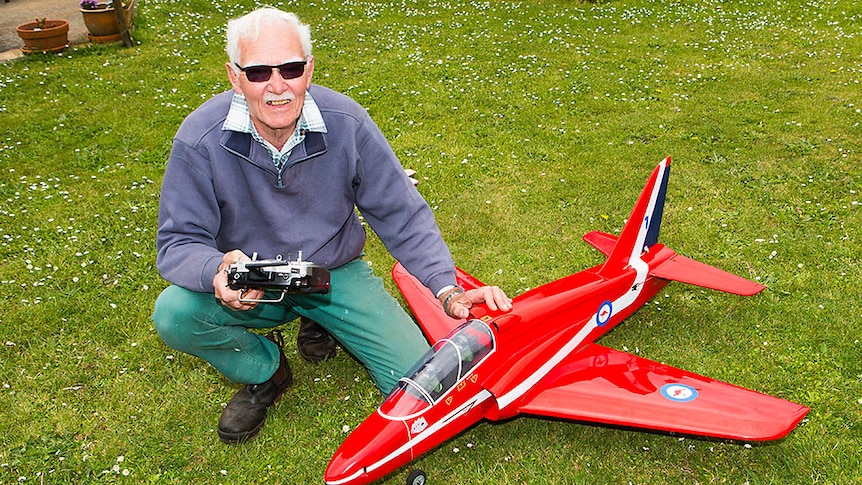 Peter Lucas with his model jet that flys at 150km/h