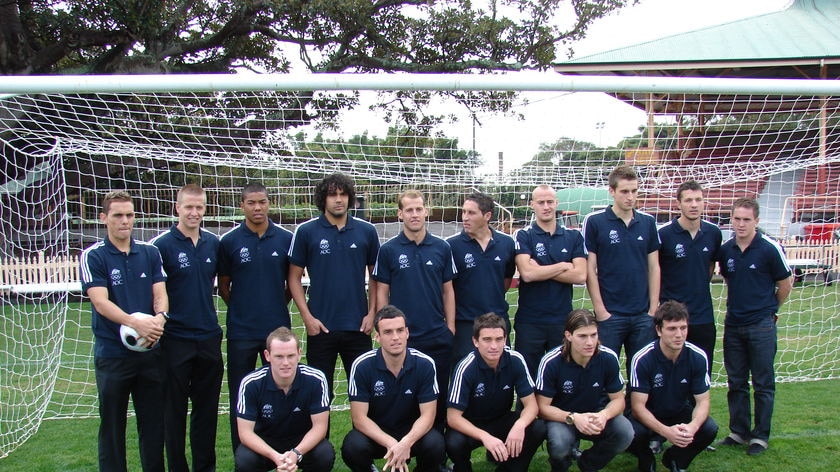 The Olyroos pose for a photo after the Olympic team announcement