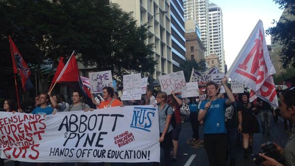 Brisbane students protesting against proposed university fee hikes. Wed May 21, 2014