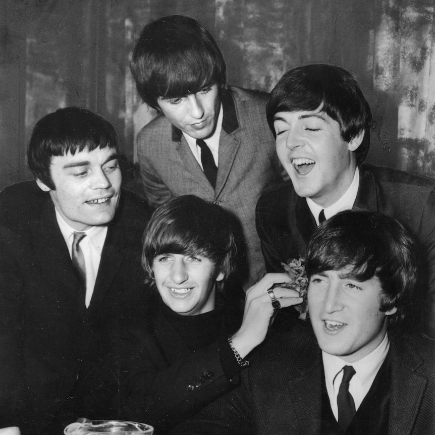 Ringo Starr joins the The Beatles Jimmy Nichol, George Harrison, Paul McCartney and John Lennon in Melbourne in 1964.