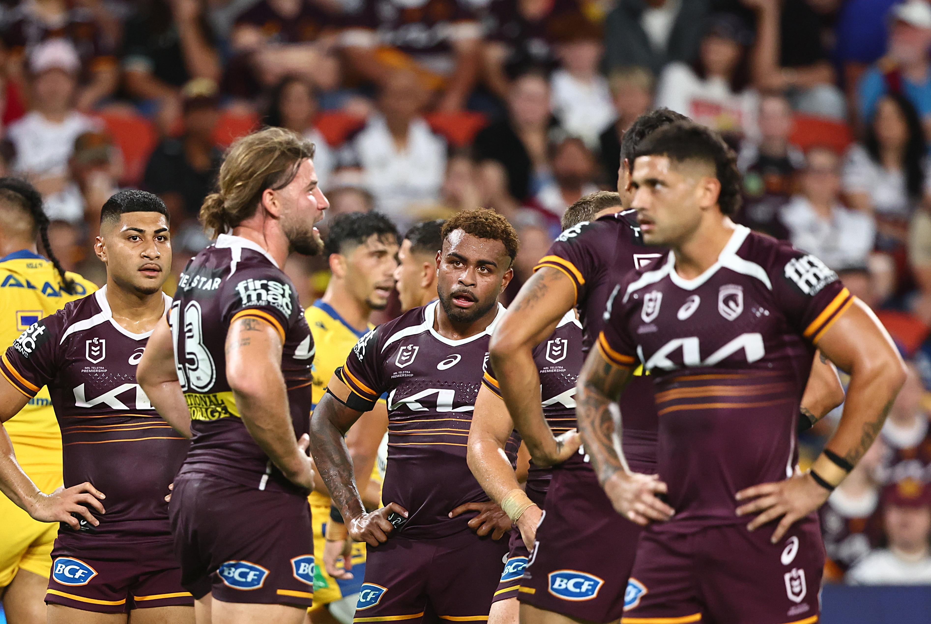 Brisbane Broncos react following loss to Parramatta Eels, round two, 2026