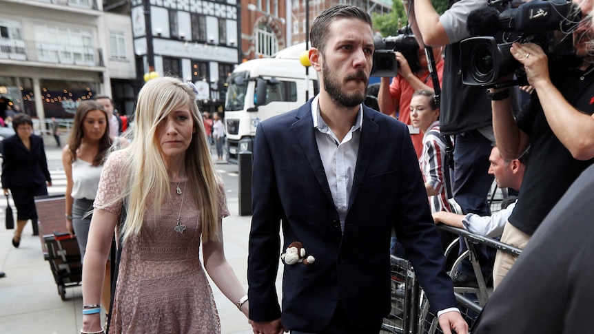 The parents of critically ill baby Charlie Gard, Connie Yates and Chris Gard arrive at the High Court in London.