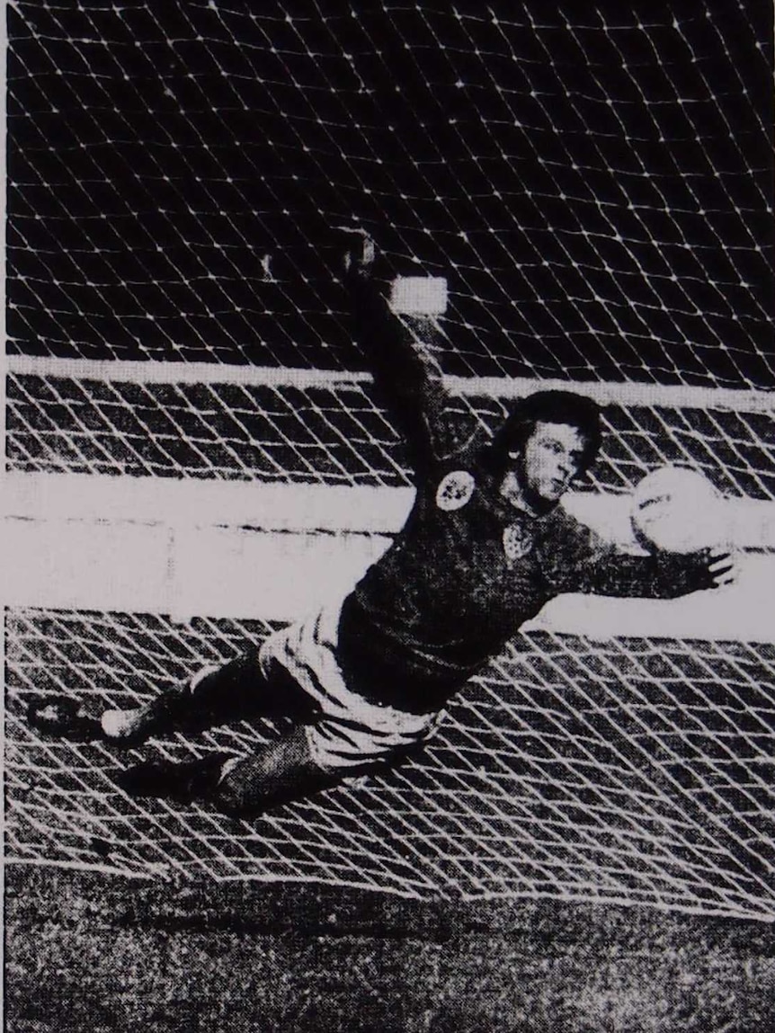 Goalkeeper Martyn Crook in action during the first game of the National Soccer League.