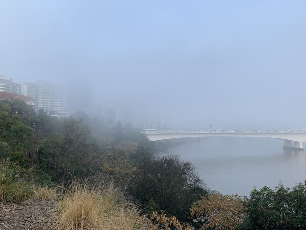 The Captain Cook Bridge on the Pacific Motorway lost in fog