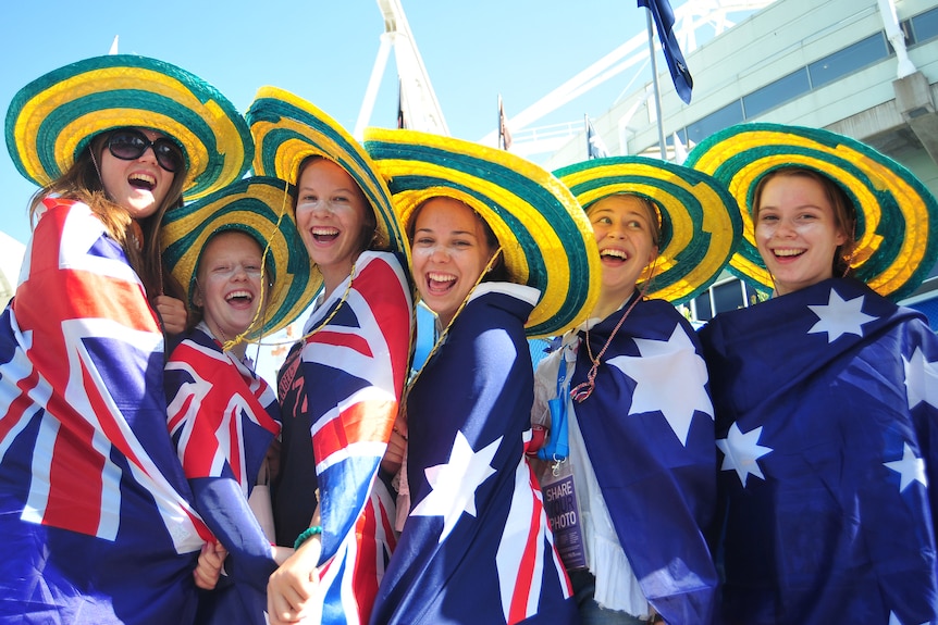 Girls get into Australia Day mood in Melbourne.