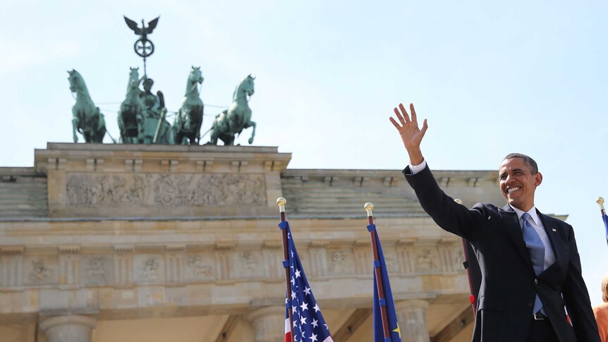Barack Obama at the Brandenburg Gate in Berlin