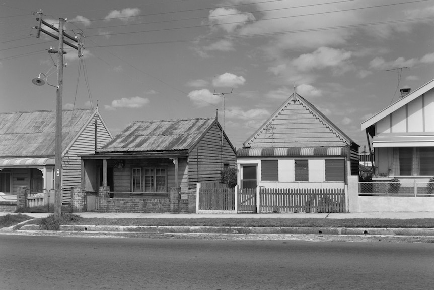 A 1950s photo of a row of small houses