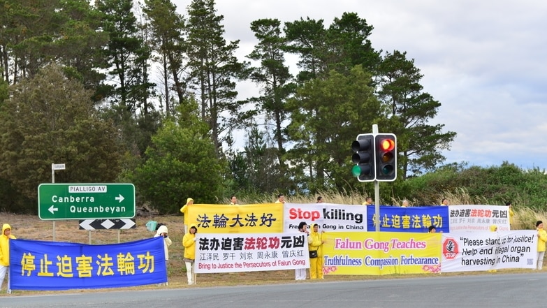 Falun Gong protesters in Canberra to coincide with President Xi Jinping's visit