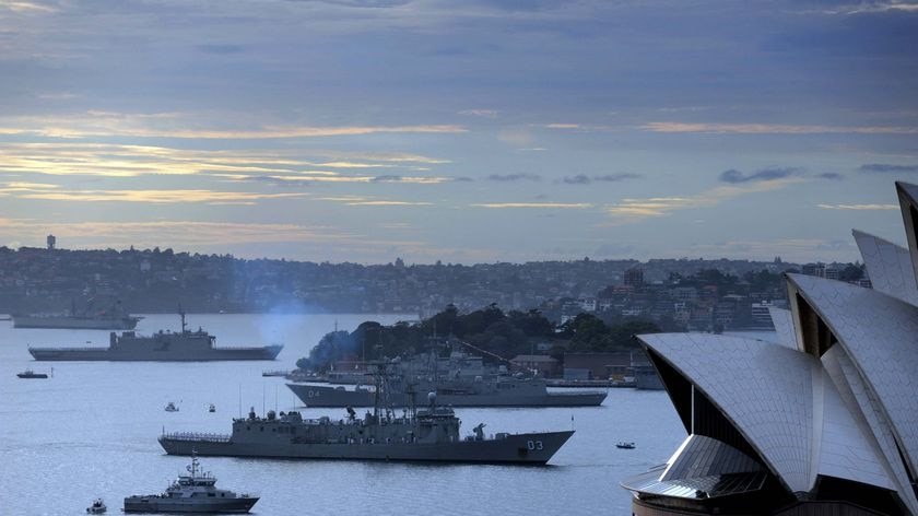 A fleet of 15 RAN warships enter Sydney Harbour
