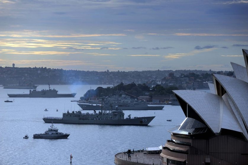A fleet of 15 RAN warships enter Sydney Harbour