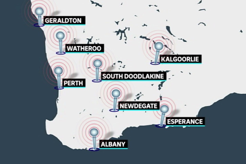 A map of doppler radar locations in southern WA