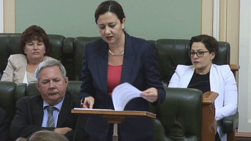 TV still of Qld Opposition Leader Annastacia Palaszczuk delivering budget reply in State Parliament. Thurs June 5, 2014