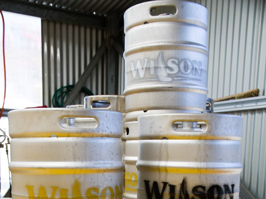 A photo of beer kegs at Wilson Brewing Company