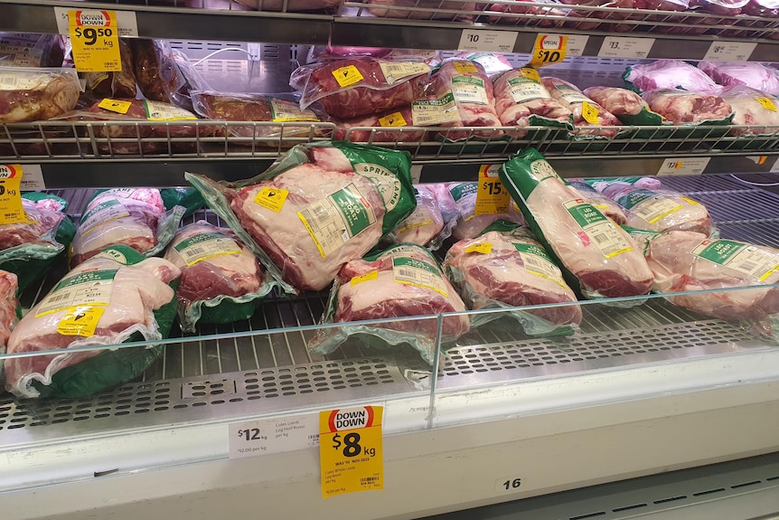 Lamb meat on supermarket shelves