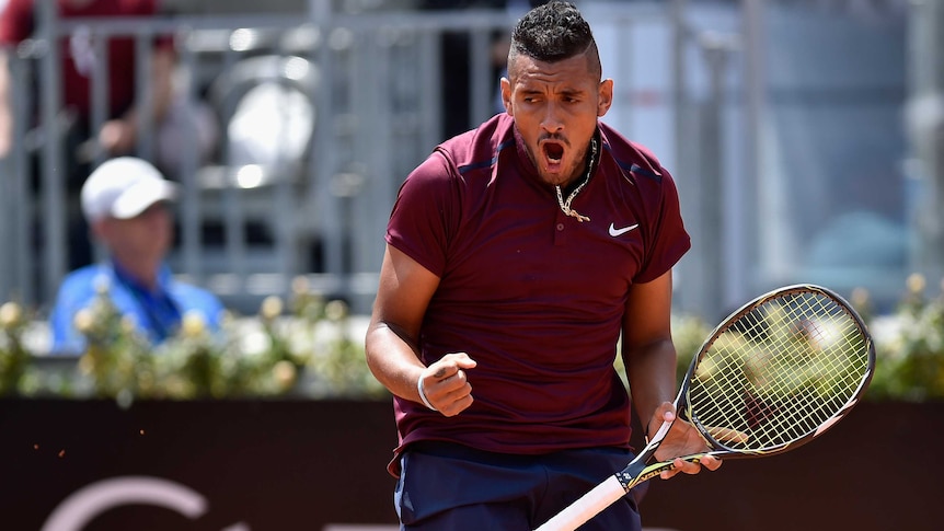 Australia's Nick Kyrgios celebrates a point against Salvatore Caruso at the Rome International.