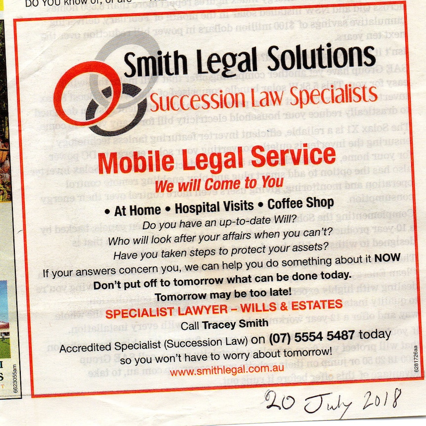 Smith Legal Solutions newspaper advertisement