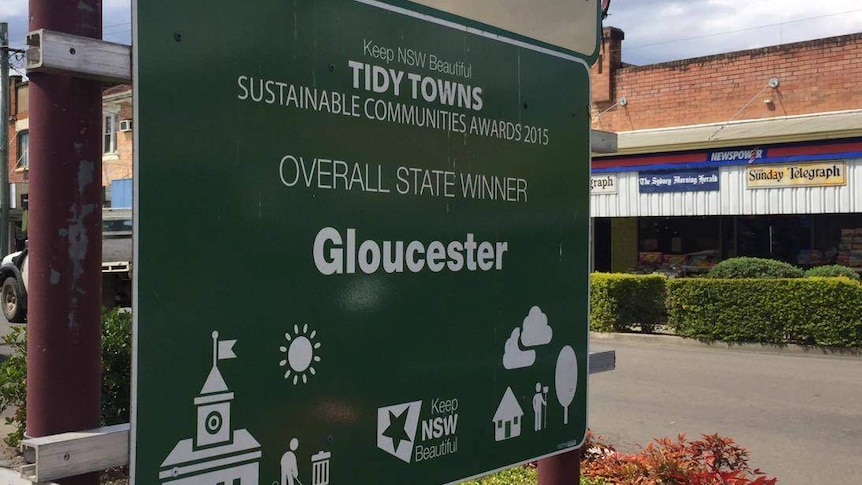 Sustainable Communities Award sign in centre of Gloucester.