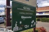 Sustainable Communities Award sign in centre of Gloucester.