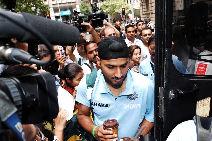 Indian cricketer Harbhajan Singh boards a team bus in Sydney, on January 9, 2008.
