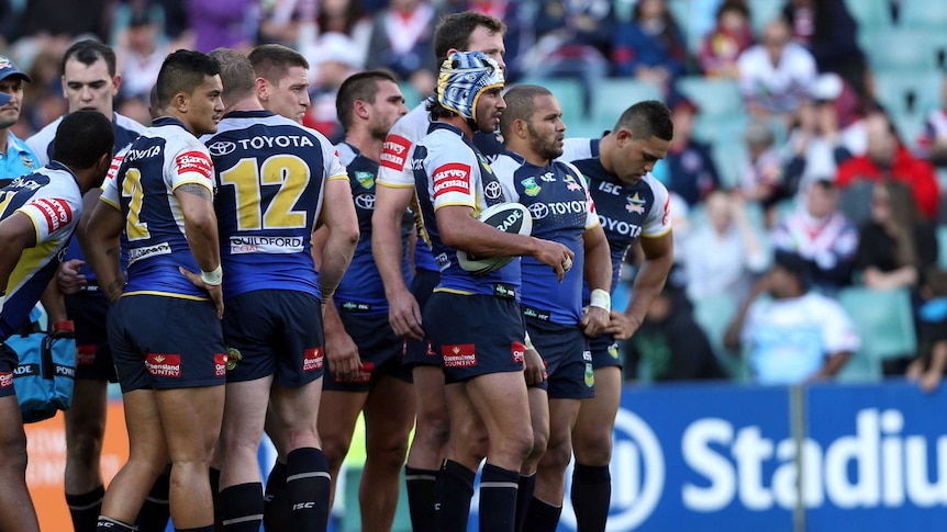 Dejected Cowboys during the NRL finals game against Cronulla.