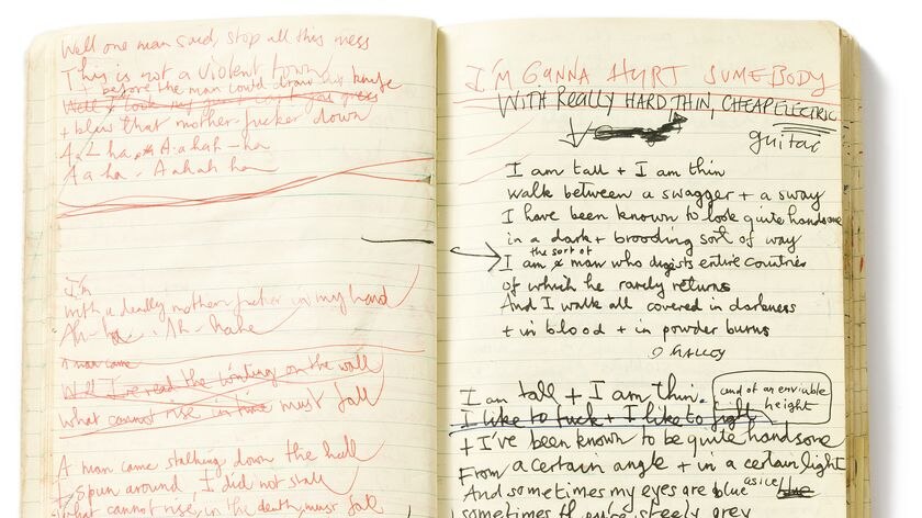 Notebook of lyrics for Nick Cave's song 'O'Malley's Bar', released in 1993.