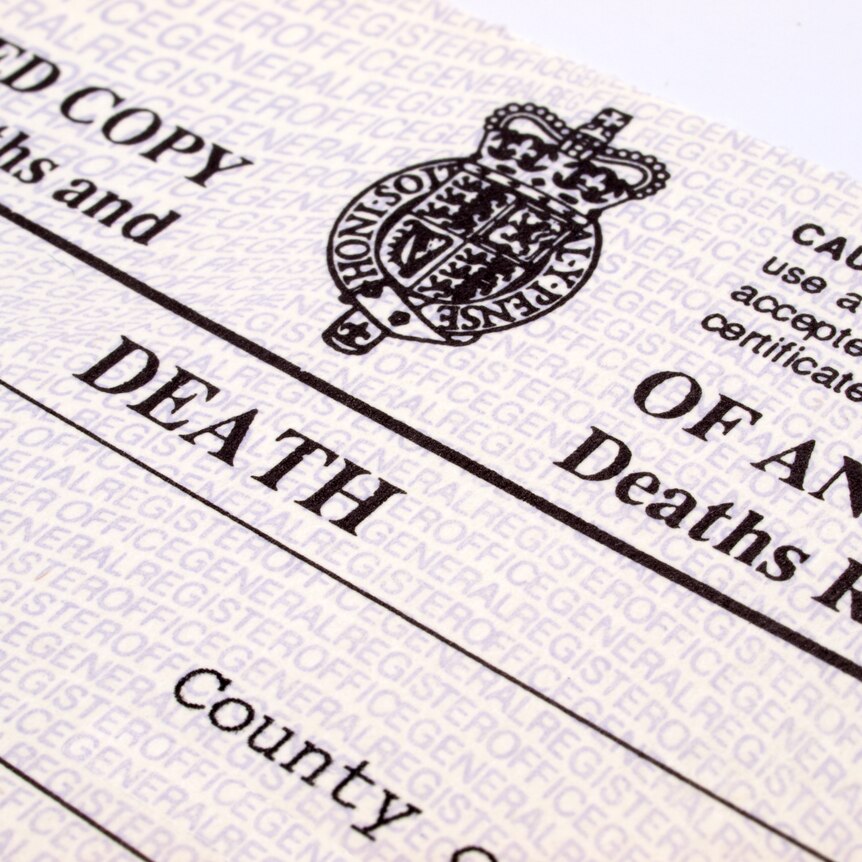 Closeup of a UK death certificate
