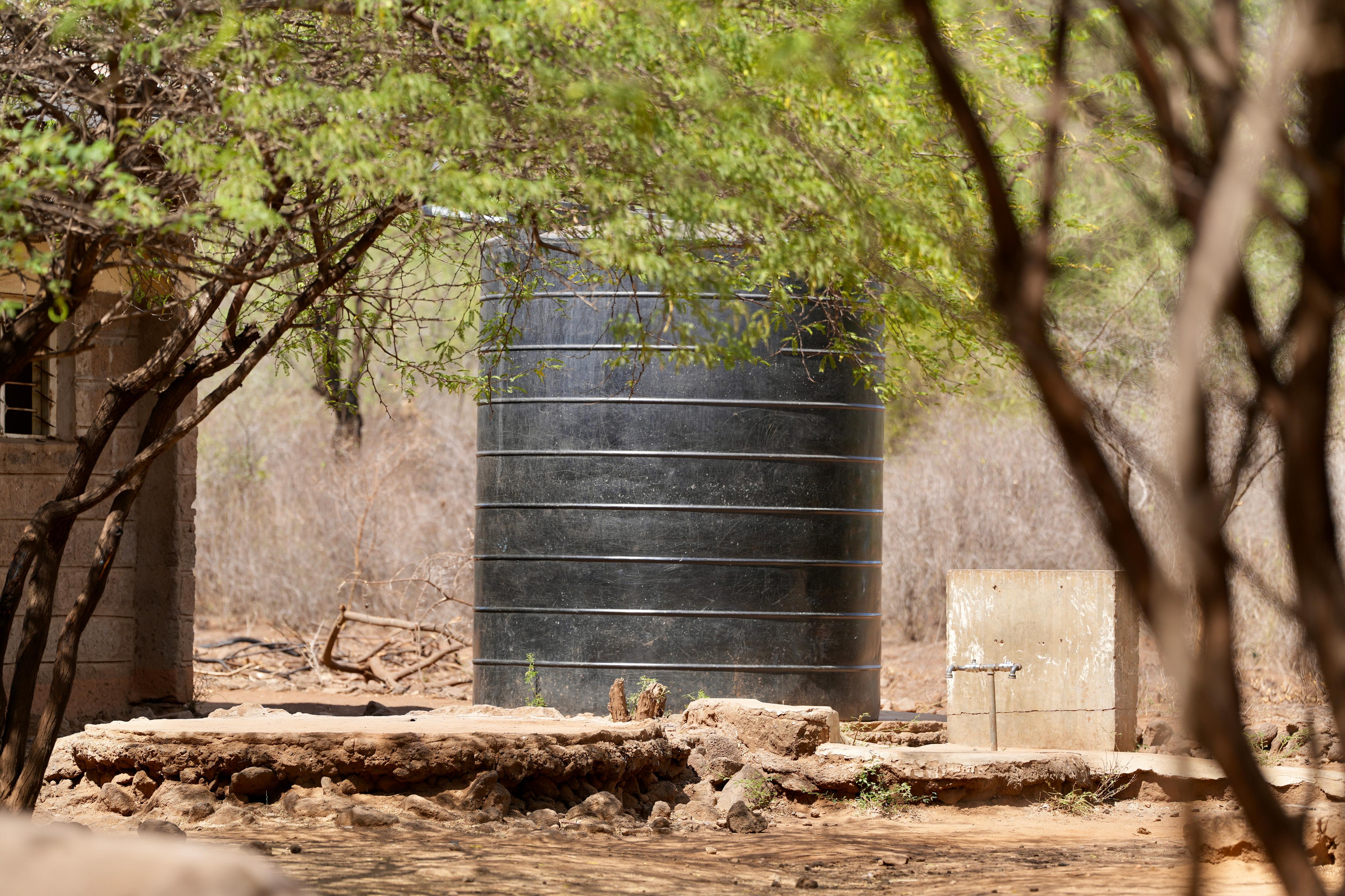 A black water tank at a Kenyan school.