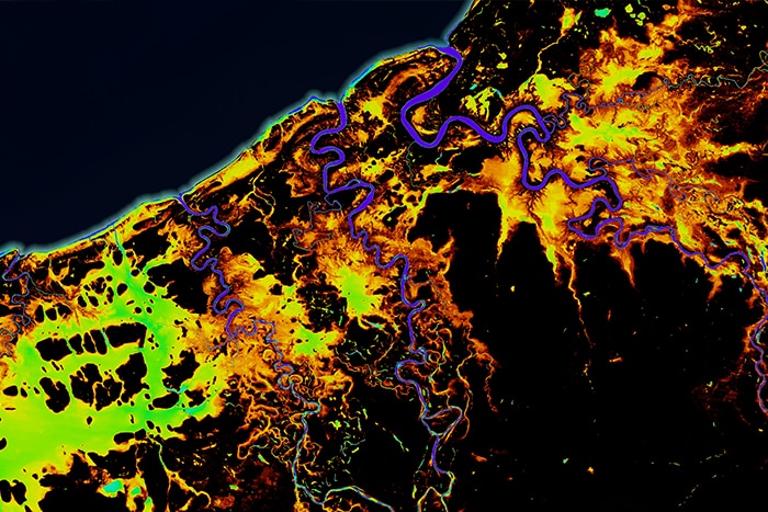 Satellite image of Normanton area of Queensland showing the how much water has covered the landscape over three decades