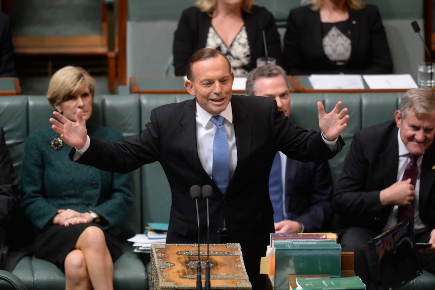 Tony Abbott gestures in Parliament