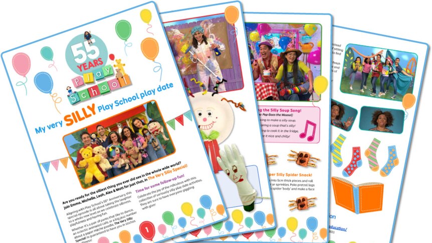 Various pages from the My Very Silly Play School Play Date PDF