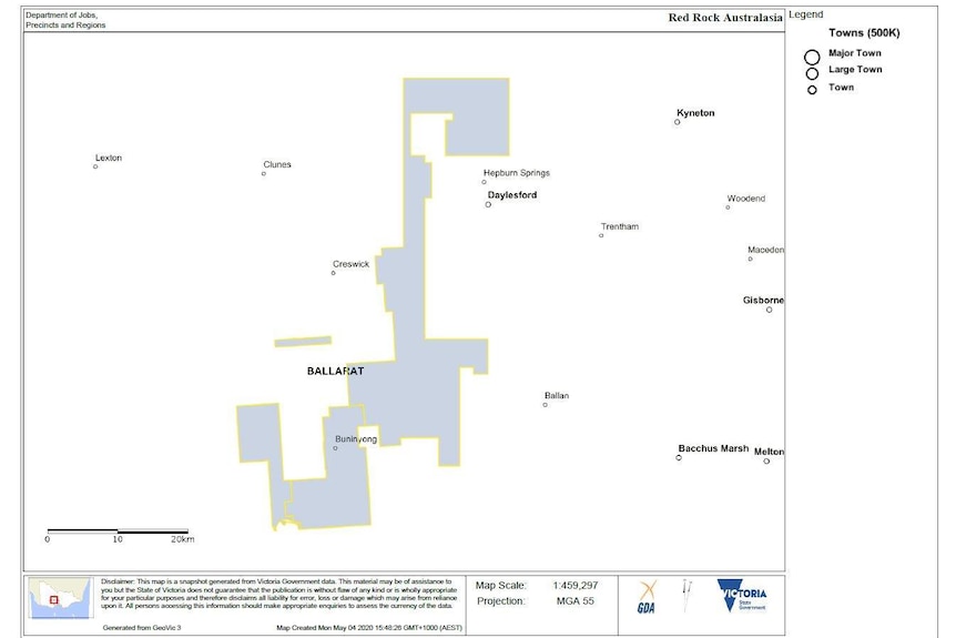 A map of exploration licences for mining in the Ballarat region from one company