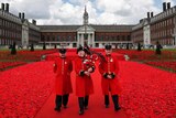 Chelsea Pensioners walk through the 5,000 Poppies Garden.