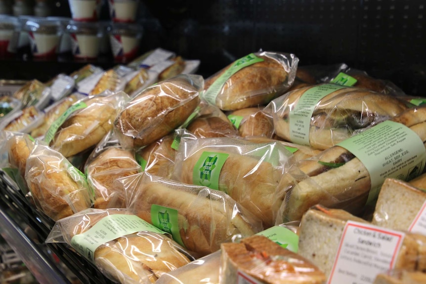 A close-up shot of packaged sandwiches and rolls at Fremantle Hospital's kiosk.