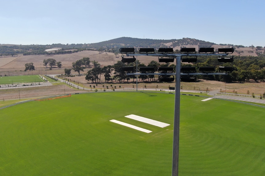 An image of a football oval and light in the Adelaide Hills.