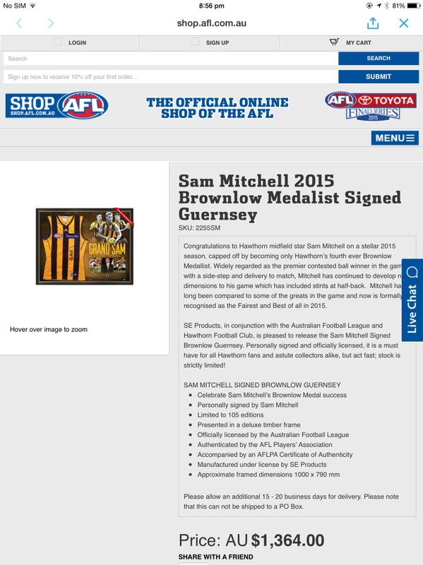 Screengrab of AFL.com.au's article on Sam Mitchell