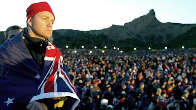 Crowds of people gather to attend the Dawn Service at Anzac Cove in Gallipoli