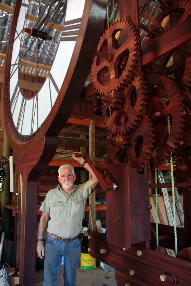 What is possibly the world's largest wooden tower clock is ticking away