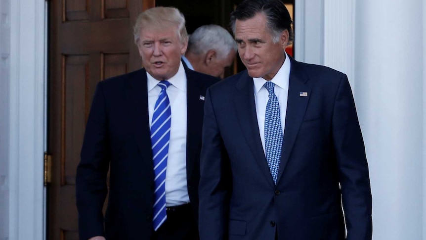 US President-elect Donald Trump meets former Massachusetts governor Mitt Romney