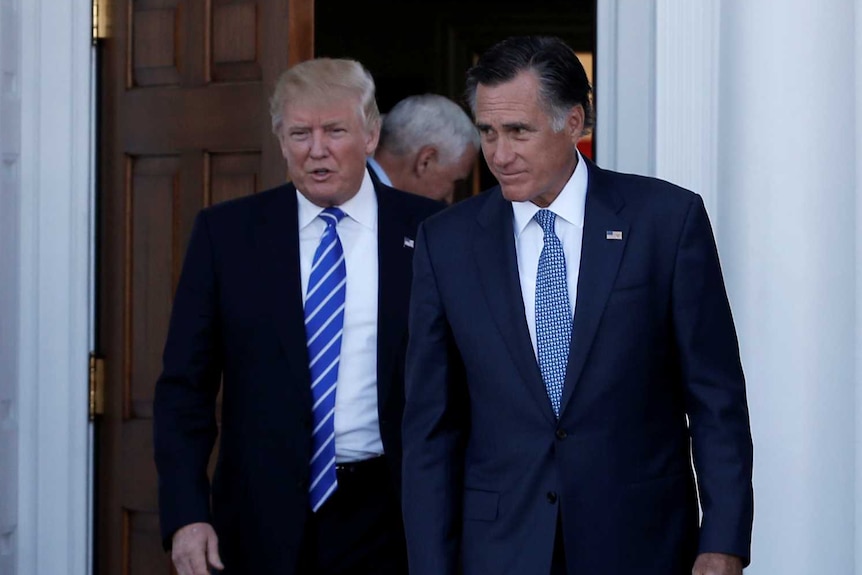 US President-elect Donald Trump meets former Massachusetts governor Mitt Romney